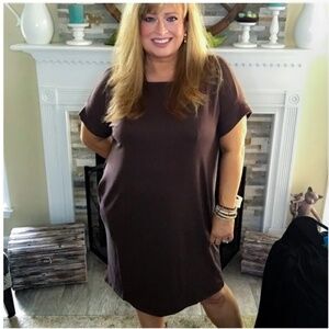 NWOT Zenana Short Knit Dress with Pockets - Brown